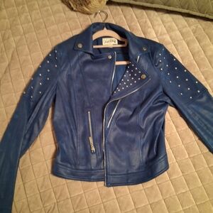Joseph Ribkoff Blue Leather Suede Jacket with Studs